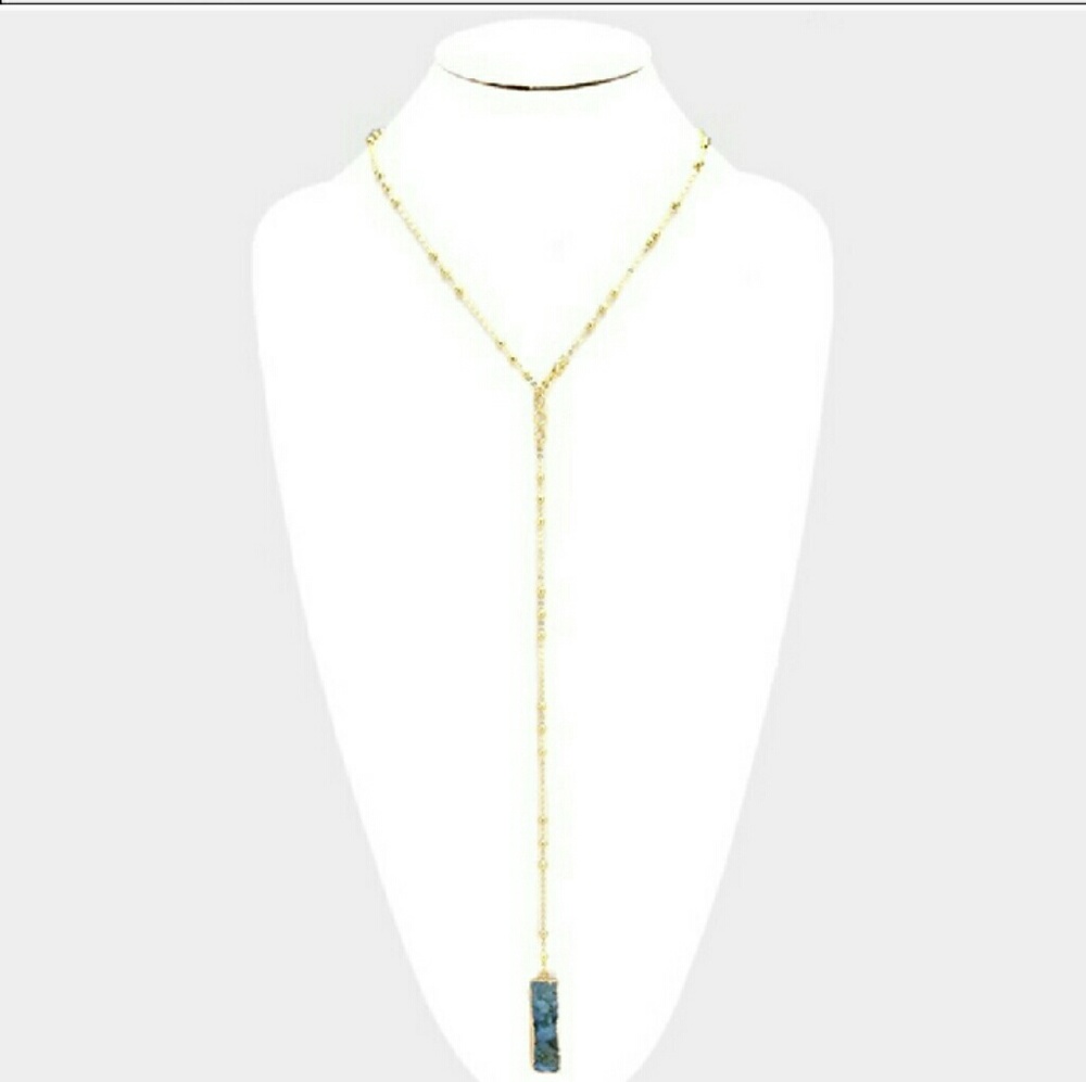 Raw Druzy Agate & Tassel Drop Long Necklace